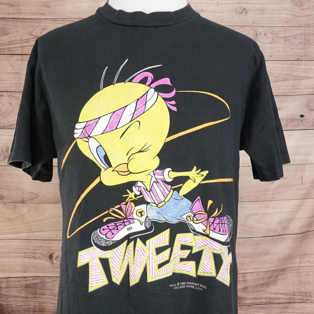 VINTAGE LOONEY TUNES TWEET HIP-HOP USA SINGLE STITCH‎ T-SHIRT SIZE XL